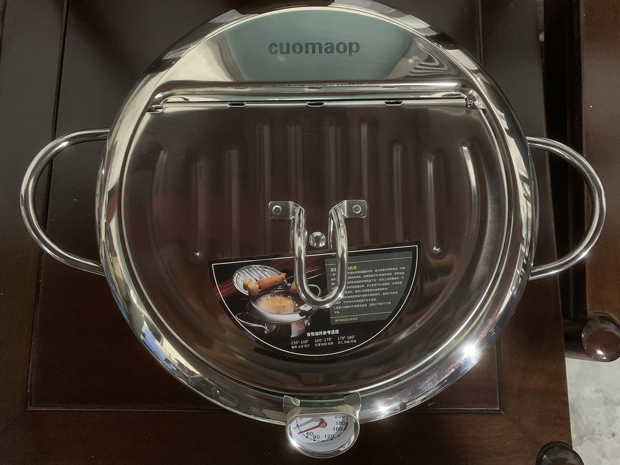 cuomaop Deep Fryer Pot, 304 Stainless Steel Japanese Frying Pot with Oil Drain, Temperature Control and Lid, Tempura Deep Fryer Pot for Kitchen Stove/Induction Cooker French Fries Fryer Chicken 9.4" cuomaop