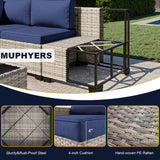 Muphyers 11-Piece Outdoor Patio Furniture Set with Rocking Swivel Chair, Wicker Rattan Sectional Sofa Conversation Set with 55,000 BTU Fire Pit Table, Backyard Furniture, Navy Blue Muphyers
