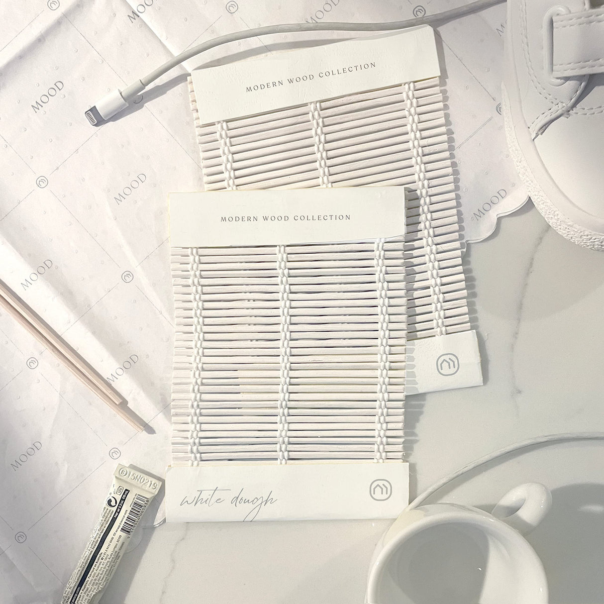 MOOD Custom Bamboo Shades | Modern | Cordless Bamboo Roman Shades for Windows and Doors (Natural Woven) | Modern White Dough (Sheer) | Custom Size Mood