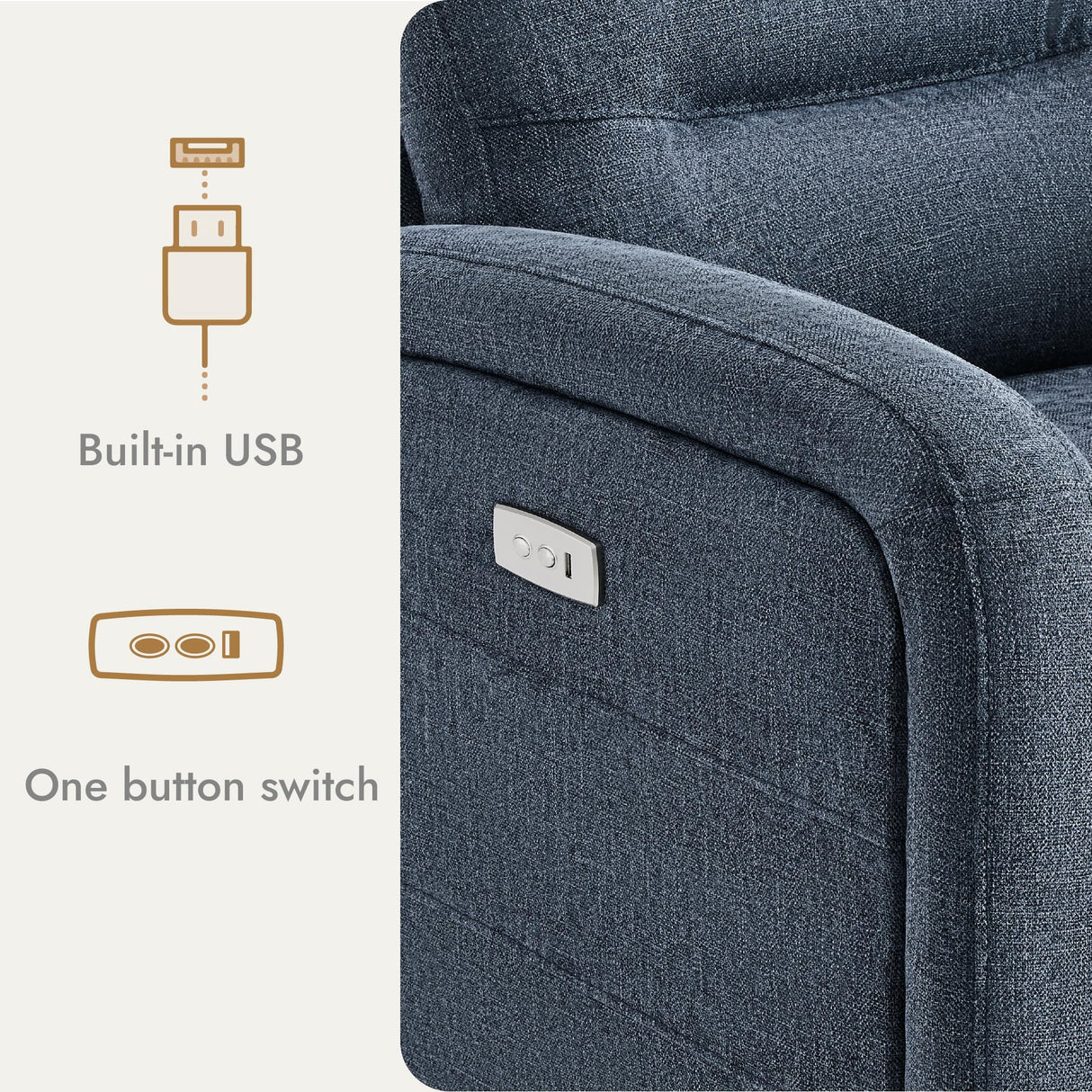 Watson & Whitely Swivel Power Recliner Glider Rocker, Small Recliner with Charging Port for Living Room, Fabric in Blue Watson & Whitely