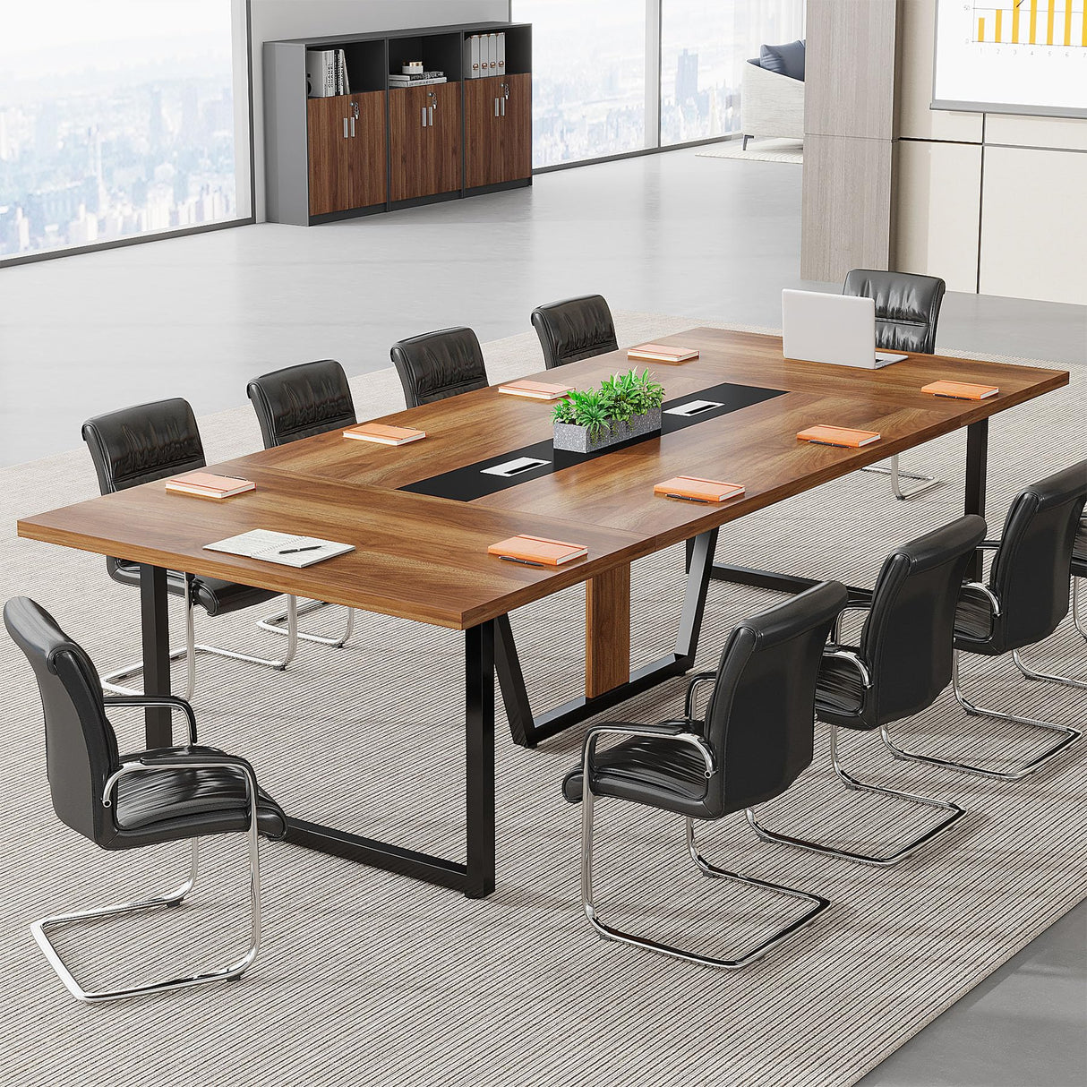 Tribesigns 8FT Conference Table, 94.49 L x 47.24 W x 29.53 H Inches Large Meeting Table/Podcast Table for 10 People, Business Style Wooden Training Table with Strong Metal Frame for Office Conference Tribesigns