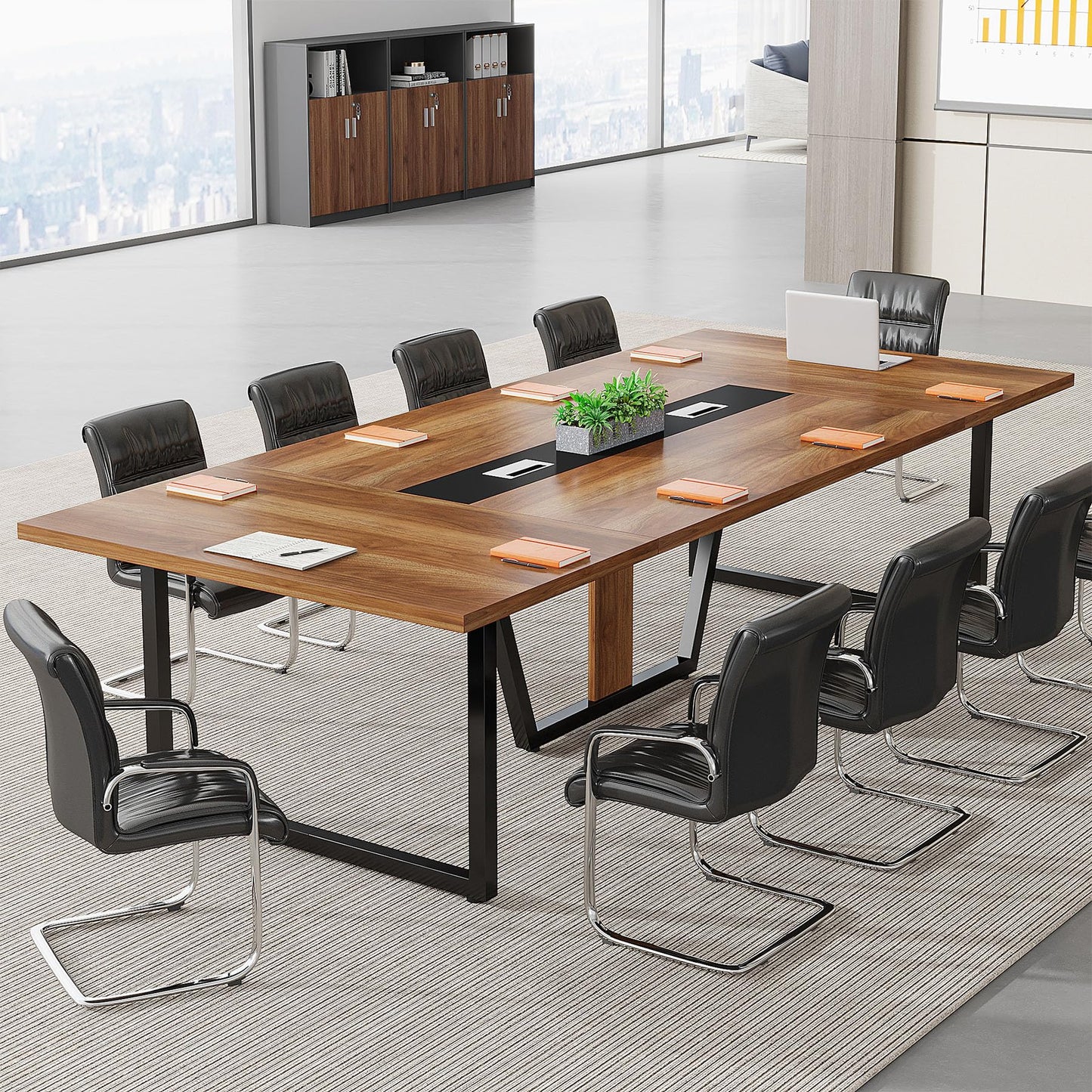 Tribesigns 8FT Conference Table, 94.49 L x 47.24 W x 29.53 H Inches Large Meeting Table/Podcast Table for 10 People, Business Style Wooden Training Table with Strong Metal Frame for Office Co - WoodArtSupply