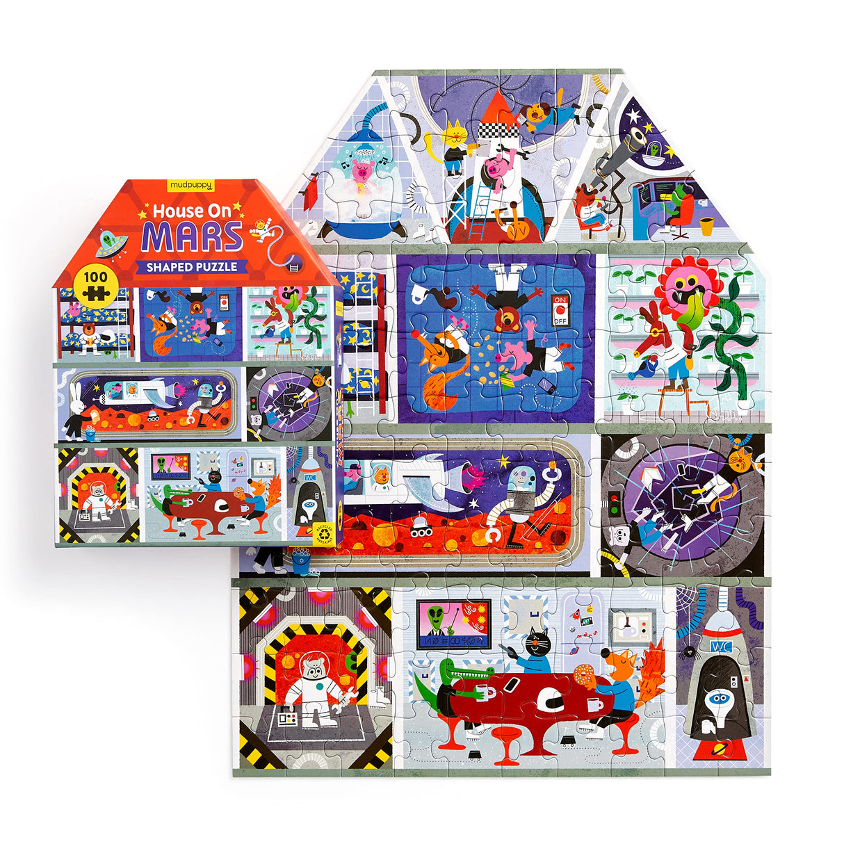 Mudpuppy House on Mars 100 Piece House-Shaped Puzzle Mudpuppy