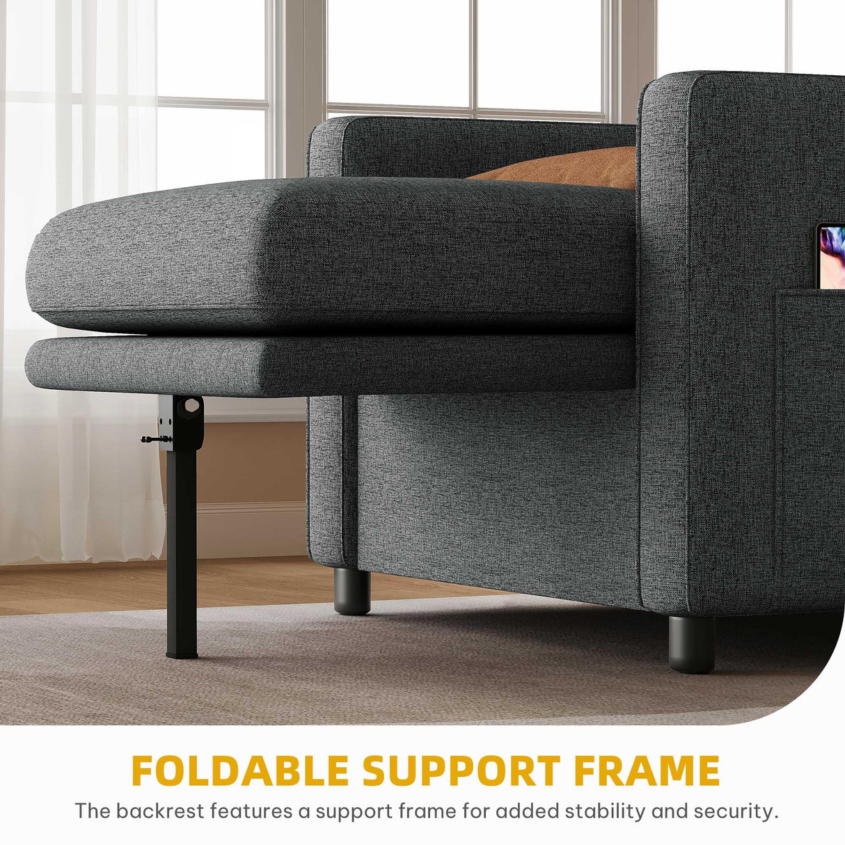 YITAHOME Convertible Sofa Chair Bed, 3-in-1 Sleeper Sofa with Pull-Out Bed, Linen Fabric Single Sleeper Chair with Reclining Backrest and Wide Armrest, Modern Lounge Chair for Small Space, Grey YITAHOME