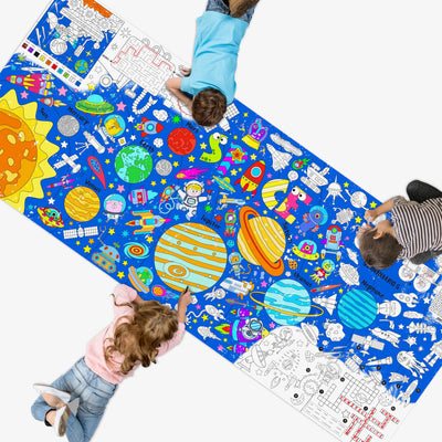 Universe Coloring Poster, Large Coloring Activity Paper 75” x 31” Jumbo Size Space-themed Paper DIY Painting Drawing Banner/Tablecloth for School, Wall Decor
