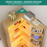 YITAHOME Corner Bookshelf with Storage, Fluted 6-Tier Bookshelf with Drawers and Cabinets L-Shaped Bookcase LED Lights Corner Display Shelf for Home Office, Living Room, Bedroom YITAHOME