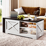 Wildhome 48" Farmhouse Lift Top Coffee Table with Charging Station,Foldable L-Shaped Cocktail Table with Hidden Storage Compartment,Lifting Tabletop and Storage Rack for Living Room,Office,White Wildhome