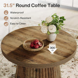 Tribesigns Coffee Table, 31.5" Small Farmhouse Round Coffee Tables with Fluted Drum Base, Mid Century Modern Boho Accent Center Table for Living Room, Apartment, Small Space, Brown Tribesigns