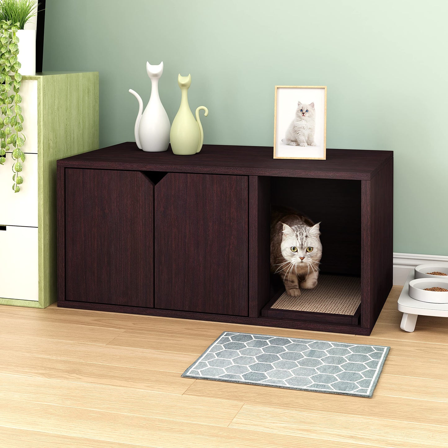 WAY BASICS Cat Litter Box Enclosure Hidden Furniture (Scratch Pad Included) - WoodArtSupply