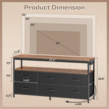 Huuger LED TV Stand for Bedroom, 47 Inch Dresser with Power Outlets, Entertainment Center for 55, 50, 43 Inch TV, 6 Drawer Dresser for Bedroom, Chest of Drawers with Shlef, PU Leather, Rustic Brown Huuger