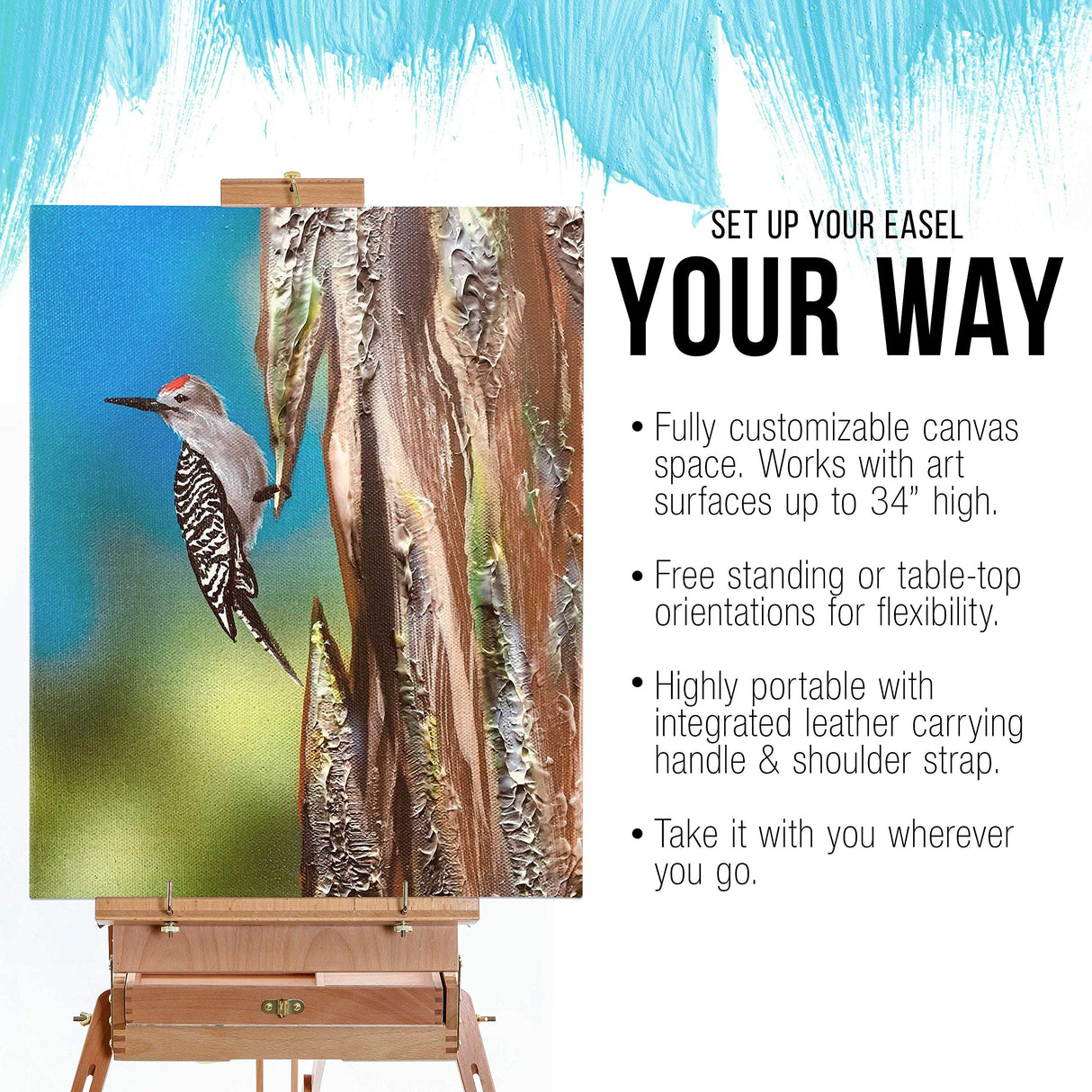 U.S. Art Supply Coronado Large Wooden French Style Field and Studio Sketchbox Easel with Artist Drawer, Palette, Premium Beechwood - Adjustable Wood Tripod Easel Stand for Painting, Sketching, Display U.S. Art Supply
