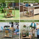 TORVA Outdoor Prep Grill Carts, 303 Stainless Steel Tabletop with High Load Capacity Portable BBQ Table, HDPE Durable Frame 2-Tier Storage Cart, Wood TORVA