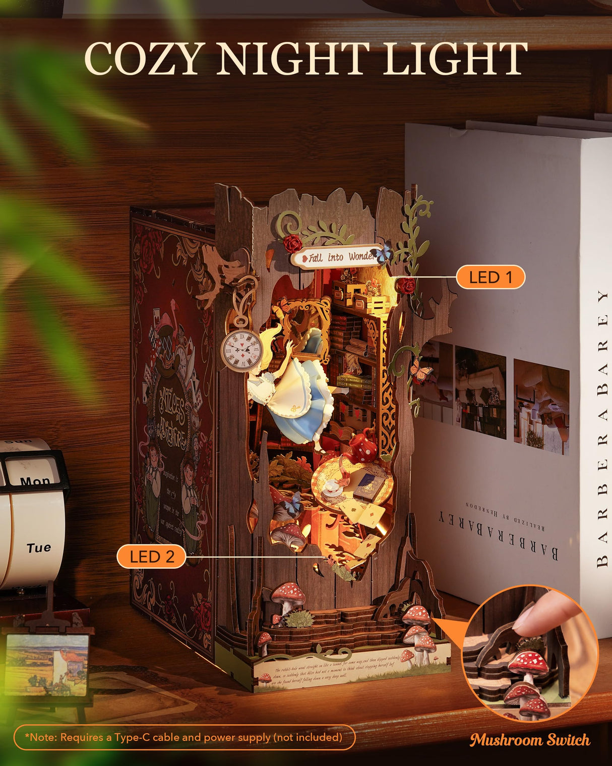 Rolife DIY Book Nook Kits Fall into Wonder, Fairy Tale Bookend Wooden 3D Puzzles for Bookshelf Decor, DIY Miniature House Building Kit for Adults, DIY Crafts/Surprised Gifts for Teens & Book Lovers Rolife