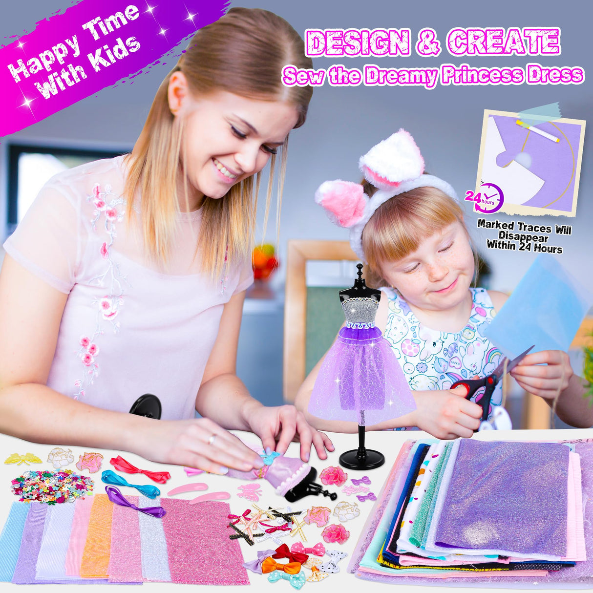 MINIFUN 1500+Pcs Fashion Designer Kit for Girls, Sewing Kit with 7 Mannequins, DIY Arts and Crafts Kit for Kids, Doll Clothes Making Kit, Girl Toys for Age 6 7 8 9 10 11 12 Year Old Gifts MINIFUN