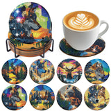 Sitsink Wolf Diamond Art Coasters - 8 Pcs DIY Wolf Eagle Deer Forest Landscape Adult Diamond Painting Coasters Kits with Holder for Adults Men Women Beginners Aniaml Lover Gift Crafts Supplies Sitsink