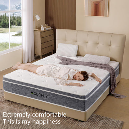 Acochey 12 Inch Full Mattress Memory Foam and Spring Hybrid Mattresses,Medium Firm Feel Grey Mattress in a Box,Quality Comfort and Adaptive Support Breathable Cooling Full Mattresses.