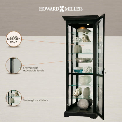 Howard Miller Chesterbrook III Curio Cabinet 680-660 – Black Satin Finish Home Decor, Seven Glass Shelves, Eight Level Display Case, Locking Door, No Reach Light