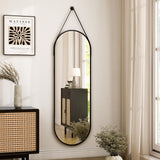 HARRITPURE 16"x48" Oval Hanging Mirror with Leather Strap Full Length Mirror Aluminum Frame Wall-Mounted Hanging Mirrors for Bathroom Vanity Living Room Bedroom Entryway Decor HARRITPURE