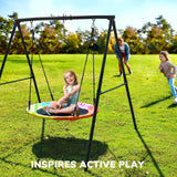 Trekassy 440lbs Swing Sets for Backyard, Concrete Patio, Heavy Duty A-Frame Metal Swing Stand with 40" Saucer Tree Swing, Sandbag for Outdoor, Playground, Park, No Anchors Needed Trekassy