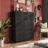 WLIVE Tall Black Dresser for Bedroom Furniture, Fabric Dressers Storage Tower with 15 Deep Drawers, Dresser for Closet, Hallway, Entryway, Office, Storage Tower with Cabinet, Metal Frame, Wooden Top WLIVE