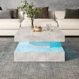 HedoAjim Grey LED Coffee Table for Living Room, Living Room Table 2-Tier Square Middle Center Table, Modern Coffee Tables with Storage, Contemporary Wood Tea Tables for Dining Reception HedoAjim