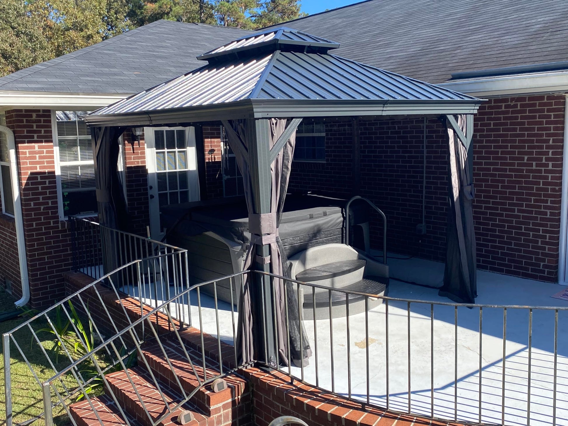 Domi 10'x12' Hardtop Gazebo Canopy,Outdoor Aluminum Gazebo with Galvanized Steel Double Roof,Permanent Gazebo with Drainage System,Curtain and Netting Included,Grey - WoodArtSupply