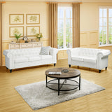 Naomi Home Chesterfield Sofa Set Loveseat & Sofa Living Room Chair Juegos Modern Leather Couch Sofa Chair for Bedroom Tufted Leather Sofa Chair for Living Room Love Seats Furniture Set - Off White Naomi Home
