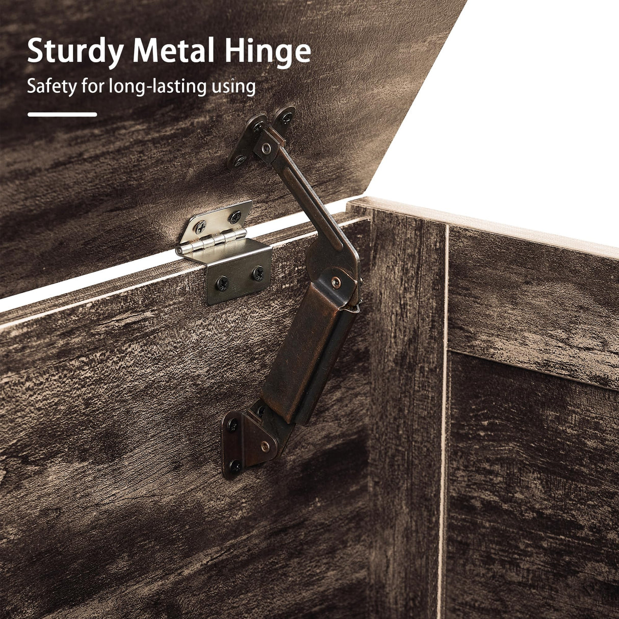 VECELO 30.5" W Farmhouse Storage Bench with Handwoven Wicker-Style Cushion, Entryway Shoe Ottoman with Metal Safety Hinges, Rustic Shoe Bench for Bedroom, Living Room, or Entryway, Brown VECELO