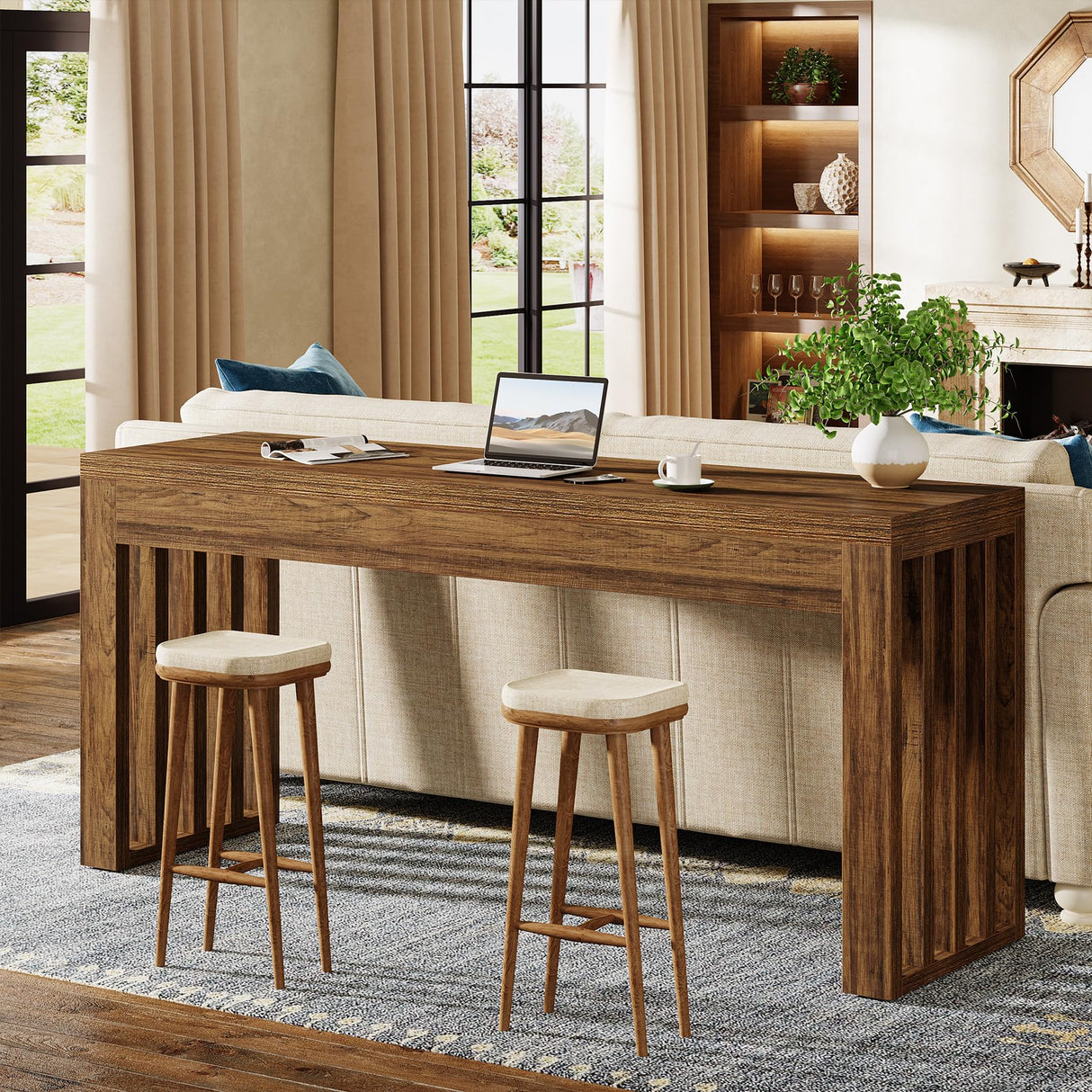 Tribesigns 63-inch Bar Table, Farmhouse Counter Height Pub Dining Table, Rectangular Kitchen Bar Height Table for Dining Room, Bistro, Restaurant,Rustic Brown Tribesigns