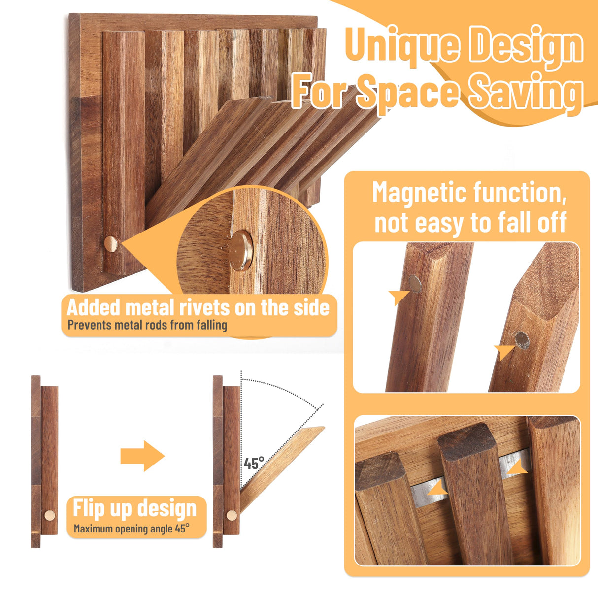 KYIAANY Coat Rack Wall for Farmhouse: Wood Rustic 6 Hooks Mount 10.4inch Retractable Wall Mounted for Small Spaces Entryway Hallway Bathroom for Hanging Jacket Towel Backpack Bag KYIAANY