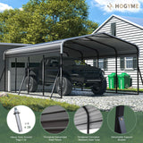 HOGYME Carport 12x20 FT Heavy Duty Carport Canopy with Updated Frame Structure Galvanized Steel Roof and Enhanced Base, Metal Carport Garage for Pickup, Boat, Car and Tractors, Grey HOGYME