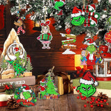 24PCS Christmas Decorations, Wooden Christmas Tree Ornaments, Grinc Christmas Decorations Christmas Ornaments Set Party Home Hommtina