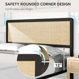 Rattan Bed Frame with Headboard and Footboard, Farmhouse Metal Platform Bed Frame Support Mattress with Strong Slats Support, Under-Bed Storage, No Box Spring Needed SLEKVERSA