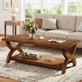 TRIBEWOOD Solid Wood Coffee Tables for Living Room, 47.2-Inch Farmhouse Rectangle Center Tea Table with Storage Shelf TRIBEWOOD
