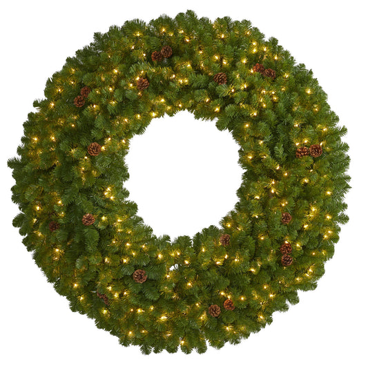 Nearly Natural 5ft. Giant Artificial Christmas Wreath with 280 Warm White Lights and Pine Cones