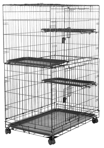 Amazon Basics Large 3-Tier Cat Durable,Pliable Cage Playpen Box Crate Kennel - 35.8"L x 22.4"W x 50.6"H, Black