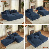 ComeWay 78" Oversized Double Lounge Chaise, Fluffy Upholstered Boneless Cloud Couch No Assembly Required with 4 Pillows, Modern Corduroy Loveseat Sleeper Sofa for Living Room Bedroom Reading, Blue ComeWay