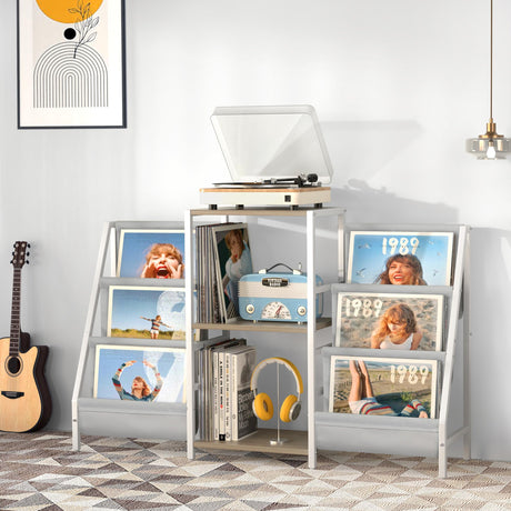 Record Player Stand with Vinyl Storage, Record Player Table with Record Storage 200 Albums, Turntable Stand with Record Holder Vinyl Display Shelf, Record Cabinet Media Stereo Tewinko