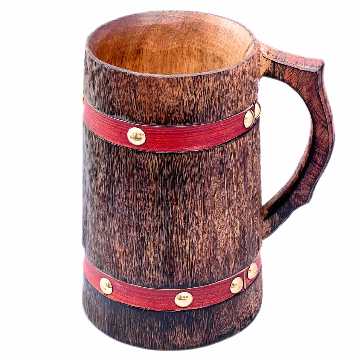 collectiblesBuy Handmade Wooden Tankard Mug Drinking Beer Coffee Tea Stein Rustic Knitted Orange Leather Strap Wooden Beverages Home & Table Decor collectiblesBuy