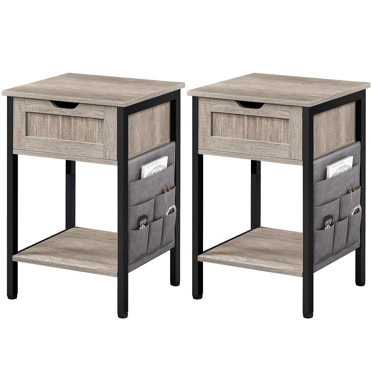 Yaheetech Nightstand Set of 2, Bedside Table with Drawer & Storage Shelf, Wood Side Table Night Stand with Removable Fabric Bag for Bedroom/Living Room, Gray Yaheetech