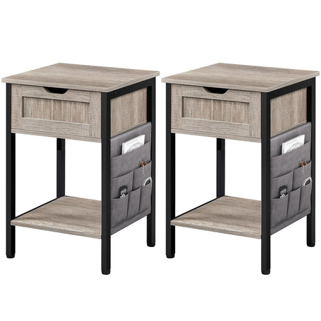 Yaheetech Nightstand Set of 2, Bedside Table with Drawer & Storage Shelf, Wood Side Table Night Stand with Removable Fabric Bag for Bedroom/Living Room, Gray Yaheetech