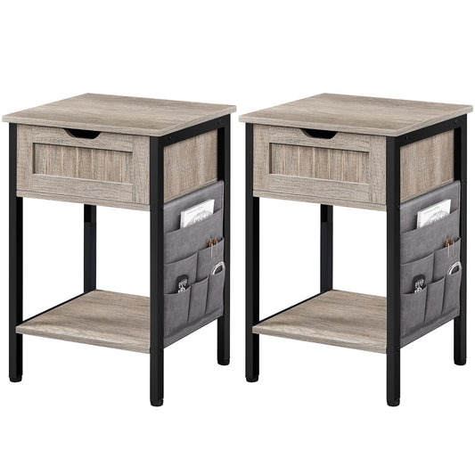 Yaheetech Nightstand Set of 2, Bedside Table with Drawer & Storage Shelf, Wood Side Table Night Stand with Removable Fabric Bag for Bedroom/Living Room, Gray - WoodArtSupply