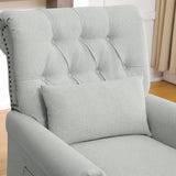 choairy Pushback Recliner Chair, Accent Push Back Chair with Adjustable Footrest Wingback, Upholstered Linen Fabric Reclining Sofa with Side Pocket, Comfy Modern Armchair for Living Room, Light Grey choairy