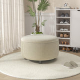 Vabches 30inch Round Storage Ottoman with Hidden Storage, Modern Ottoman Coffee Table with Removable Wood Top, Upholstered Foot Stool for Living Room, Sofa Side, Bedroom, Office (Beige, 30" W) Vabches