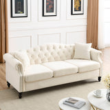 LyuHome 5-Seater Chesterfield Velvet Sofa Set,Tufted Sofa Couch Set with Rolled Arms and Nail Head for Living Room,Office,Apartment,Beige(3-Seater + 2-Seater) LyuHome