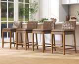 EALSON Mid Century Rattan Bar Stools Set of 4 Modern Farmhouse Barstools with Leather Woven Backs 26 Inch Wooden Counter Stool Breakfast Upholstered Bar Chairs for Kitchen Island, Brown EALSON