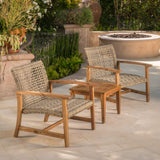 Christopher Knight Home Hampton Outdoor Mid-Century Wicker Club Chairs with Acacia Wood Frame, 2-Pcs Set, Natural Stained / Grey Christopher Knight Home