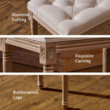 VONLUCE Ottoman Stool, 18.5 in High, Beige, with Padded Seat, Wood Frame, Button Tufted, for Dining, Living Room, Bedroom, Piano, Dressing, Vanity, Foot Rest VONLUCE