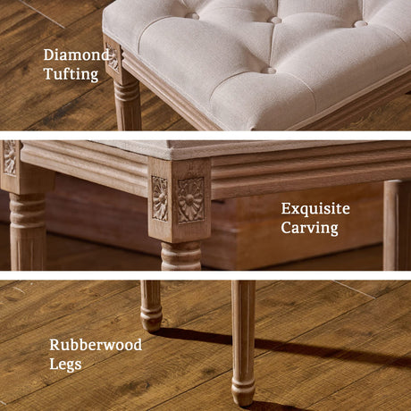 VONLUCE Ottoman Stool, 18.5 in High, Beige, with Padded Seat, Wood Frame, Button Tufted, for Dining, Living Room, Bedroom, Piano, Dressing, Vanity, Foot Rest VONLUCE