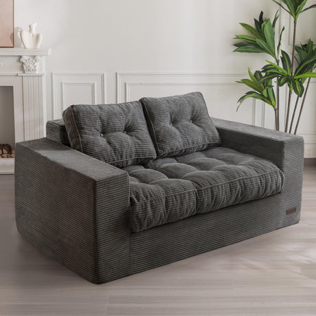 MAXYOYO Bean Bag Chair for Adults, Upholstered Floor Sofa with Armrests, Loveseat Boneless Couch with Tufted Cushion & Backrest, Sofa in A Box, Large Bean Bag Couch for Bedroom Living Room, Dark Grey MAXYOYO